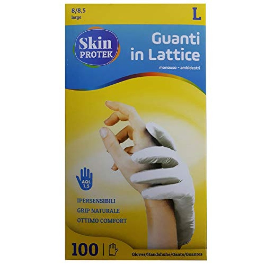 GUANTO NON CHIRURGICO MONOUSO IN LATTICE CON AMIDO DI MAIS SKIN PROTEK AMBIDESTRO POLSINO SALVASTRAPPO MISURA LARGE