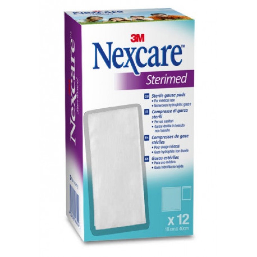 GARZA COMPRESSA NEXCARE STERIMED IN COTONE 20 FILI 18X40CM MULTILINGUAL 12 PEZZI