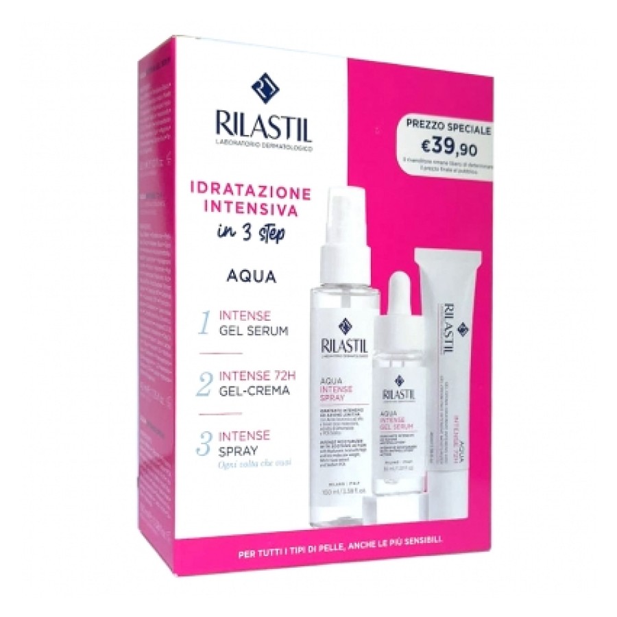 RILASTIL AQUA INTENSE KIT 1 AQUA INTENSE 72H 40 ML + 1 AQUA INTENSE GEL SERUM 30 ML + 1 AQUA INTENSE SPRAY 100 ML