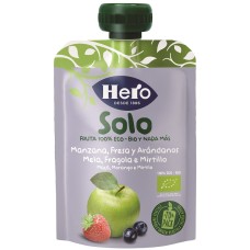 HERO SOLO FRUTTA FRULLATA 100% BIO MELA FRAGOLA MIRTILLO 100 G